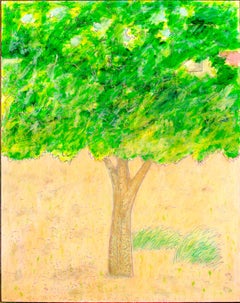 "Summer Grass, " Original Bright Treed Landscape Oil on Wood by Robert Richter