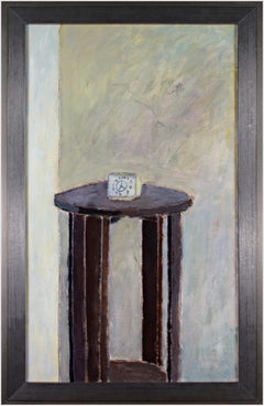 "The Clock, " Oil Painting of Small Alarm Clock on Table by Robert Richter