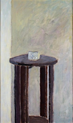 "The Clock, " Oil Painting of Small Alarm Clock on Table by Robert Richter