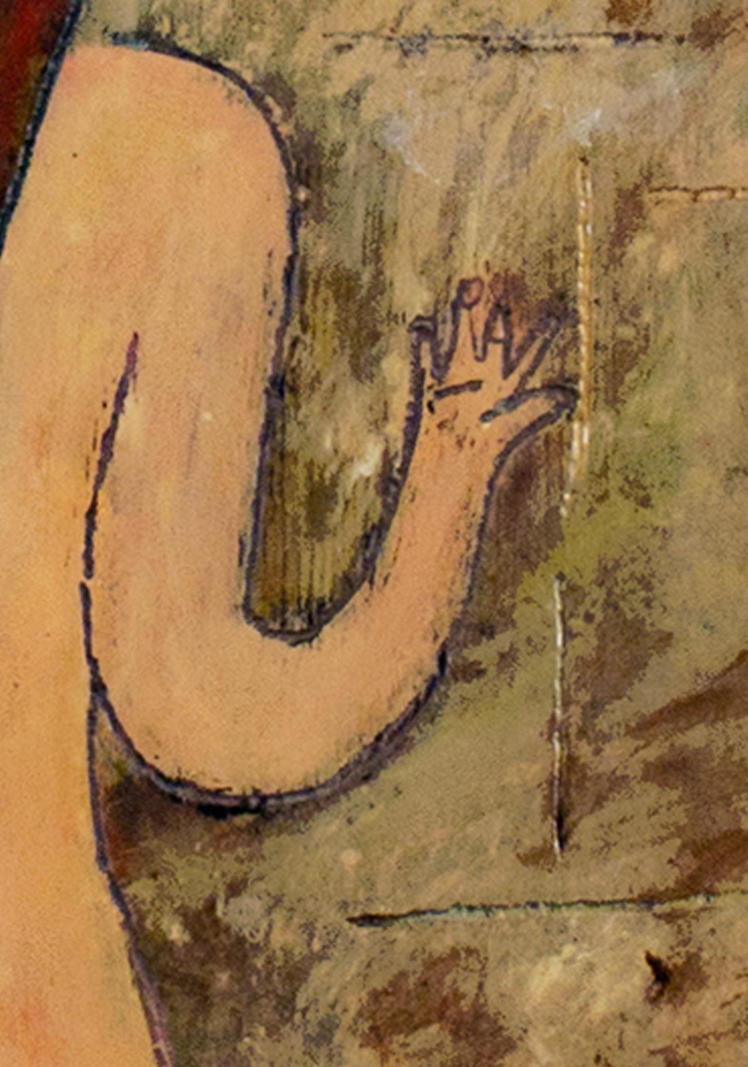 „ „The Shower“, Nude im Innenraum, Öl auf Holz, signiert auf der Rückseite von Robert Richter im Angebot 4