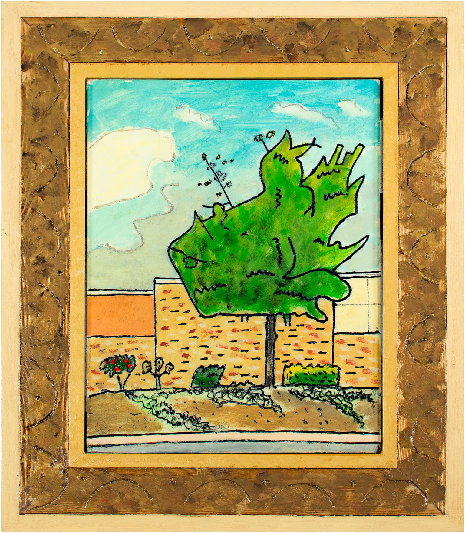 "Tree in Parking Lot" Original Suburban Landscape Oil Painting by Robert Richter