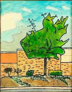 "Tree in Parking Lot" Original Suburban Landscape Oil Painting by Robert Richter