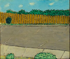 "Vista dalla finestra", pittura a olio su legno firmata sul verso da Robert Richter