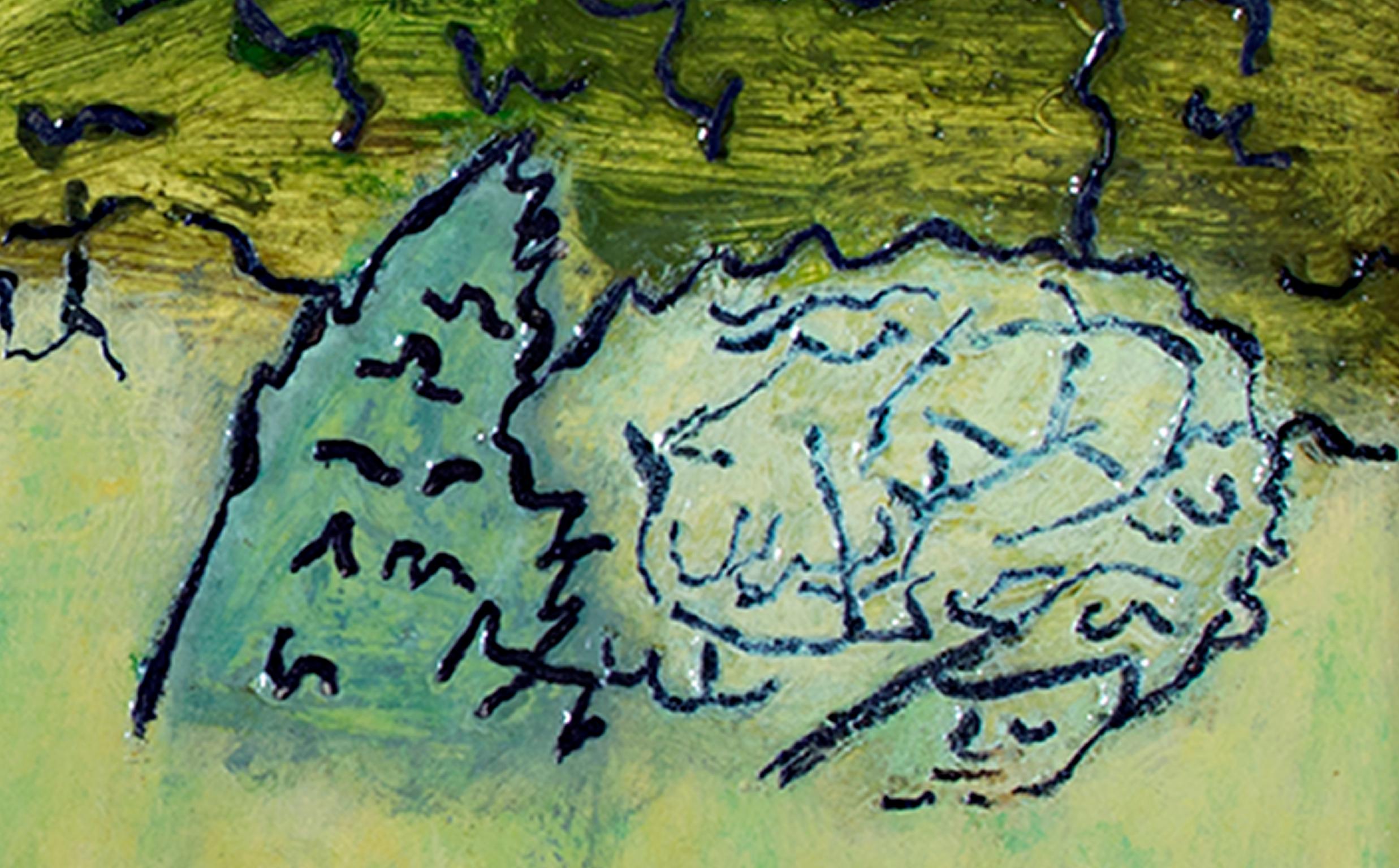 « Winter Sky », paysage à l'huile original vert avec chemin signé par Robert Richter en vente 2