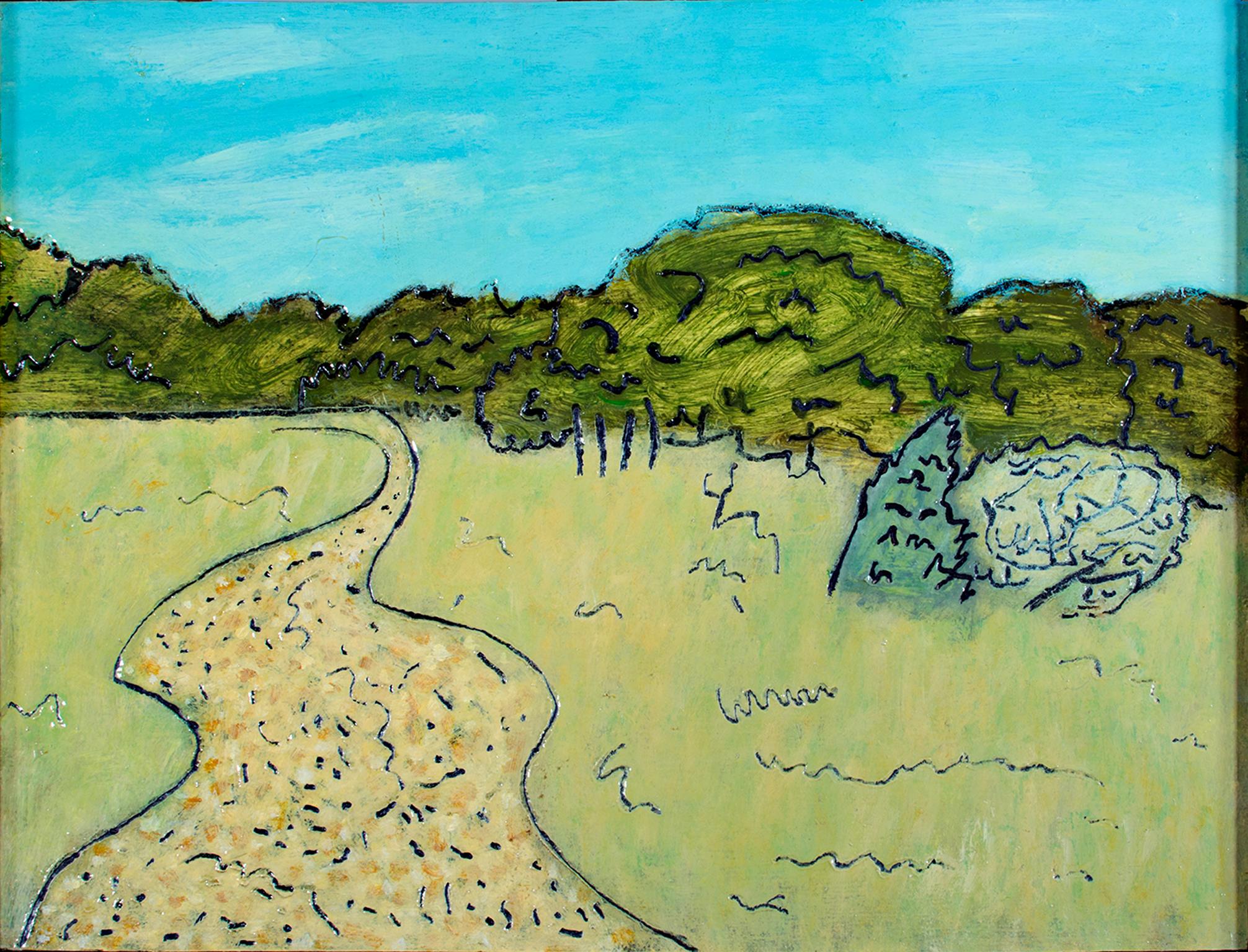 « Winter Sky », paysage à l'huile original vert avec chemin signé par Robert Richter en vente 1