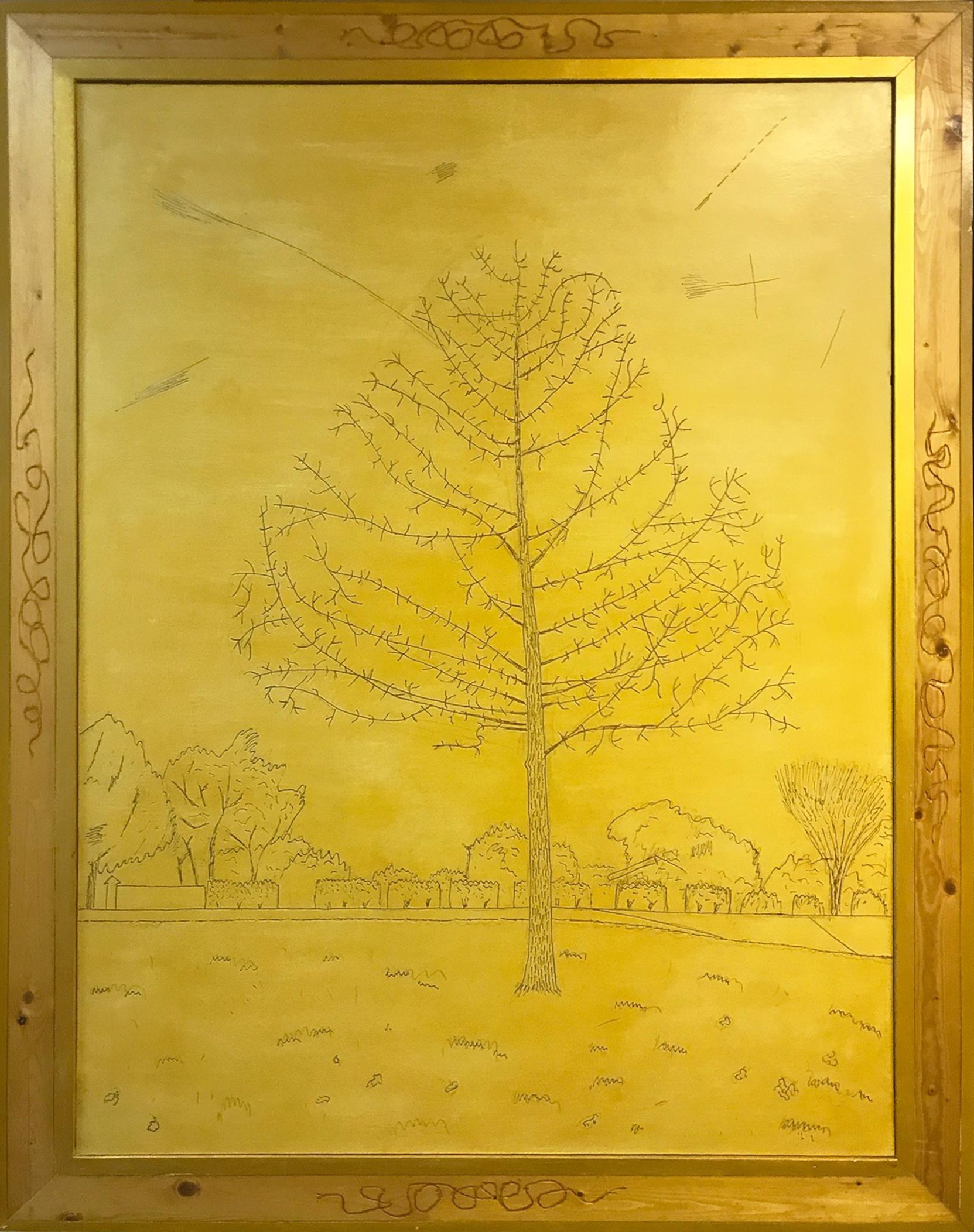 Peinture originale à l'huile sur bois « Winter Tree » signée par Robert Richter