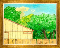 "Yellow House," Original Fenced Yard Landscape Oil signed by Robert Richter