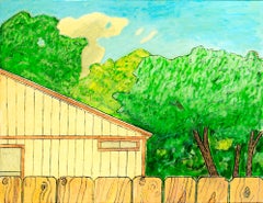 "Yellow House, " Original Fenced Yard Landscape Oil signed by Robert Richter
