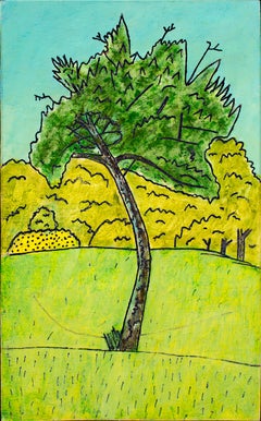 "Yellow Trees, " Original Oil Yellow-green Landscape signed by Robert Richter