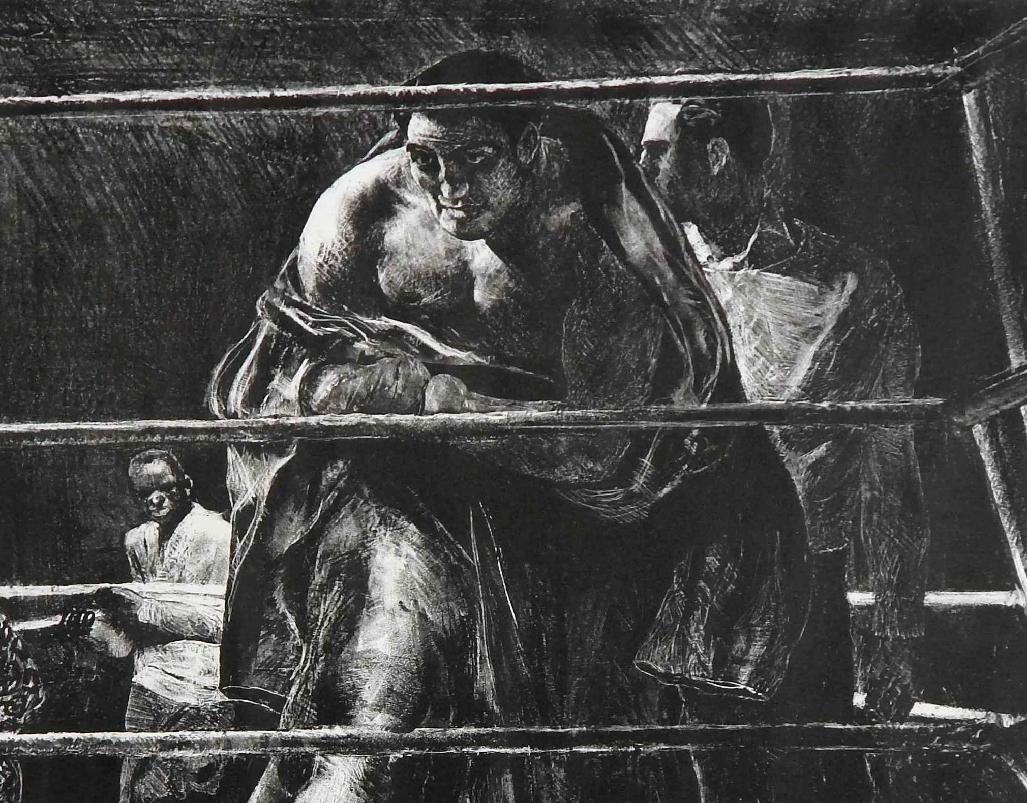 Boxing subject original stone lithograph by Robert Riggs (1896-1970)
Pencil titled lower left “Trial Horse”
Pencil signed lower right “Robert Riggs”
Image measures 13 1/2