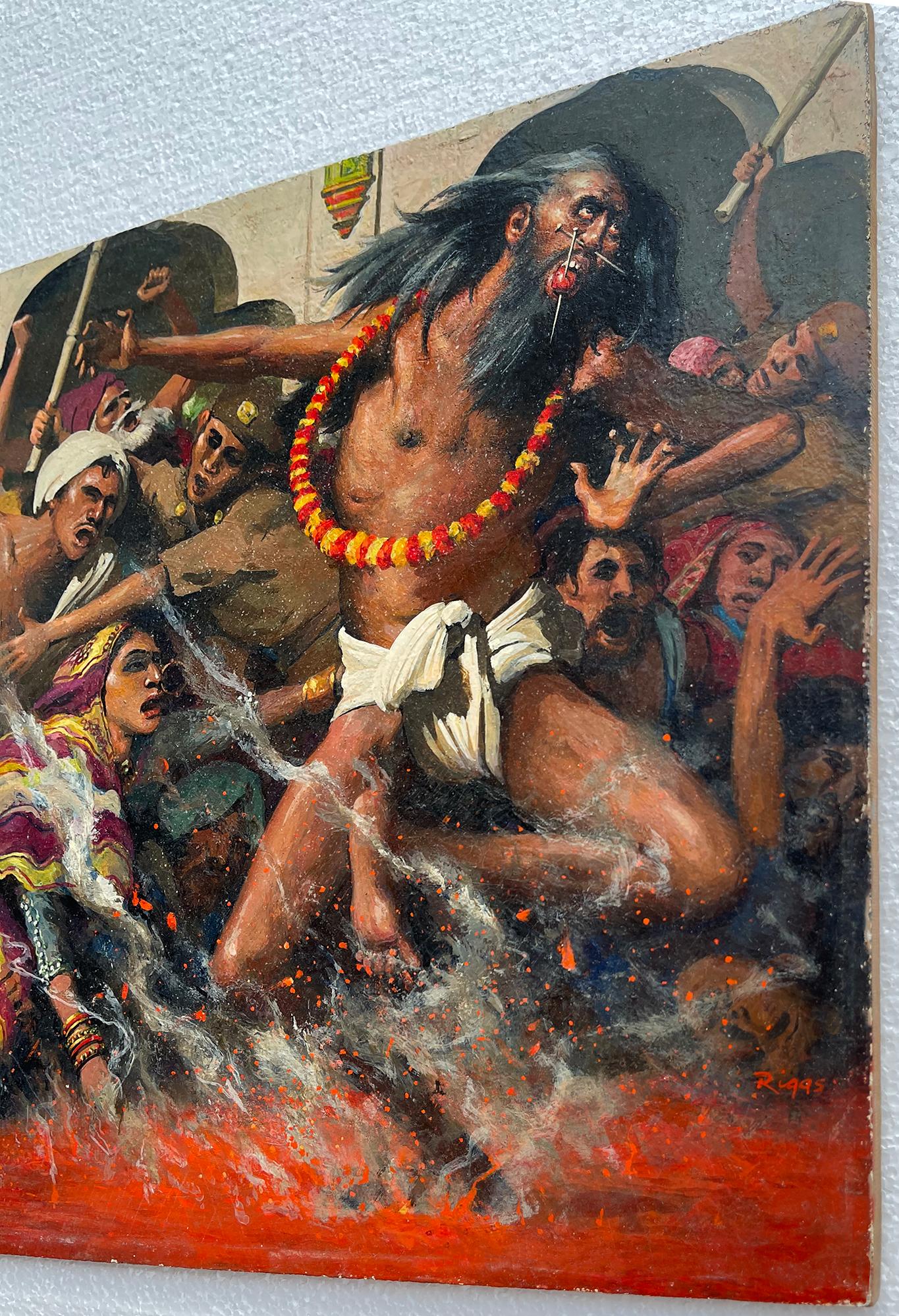 Indian Ritual  Walking on Fire,  Firewalking Ceremony,  Mythology and Religion - Painting by Robert Riggs