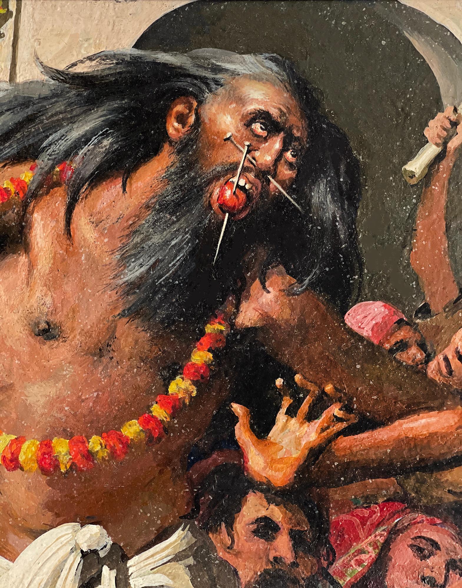 Rituel indien  Marcher sur le feu,  Cérémonie de la marche sur le feu,  Mythologie et religion - Noir Figurative Painting par Robert Riggs