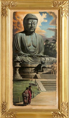 Japanese Buddha, Signed Original Tempera Painting by Robert Riggs
