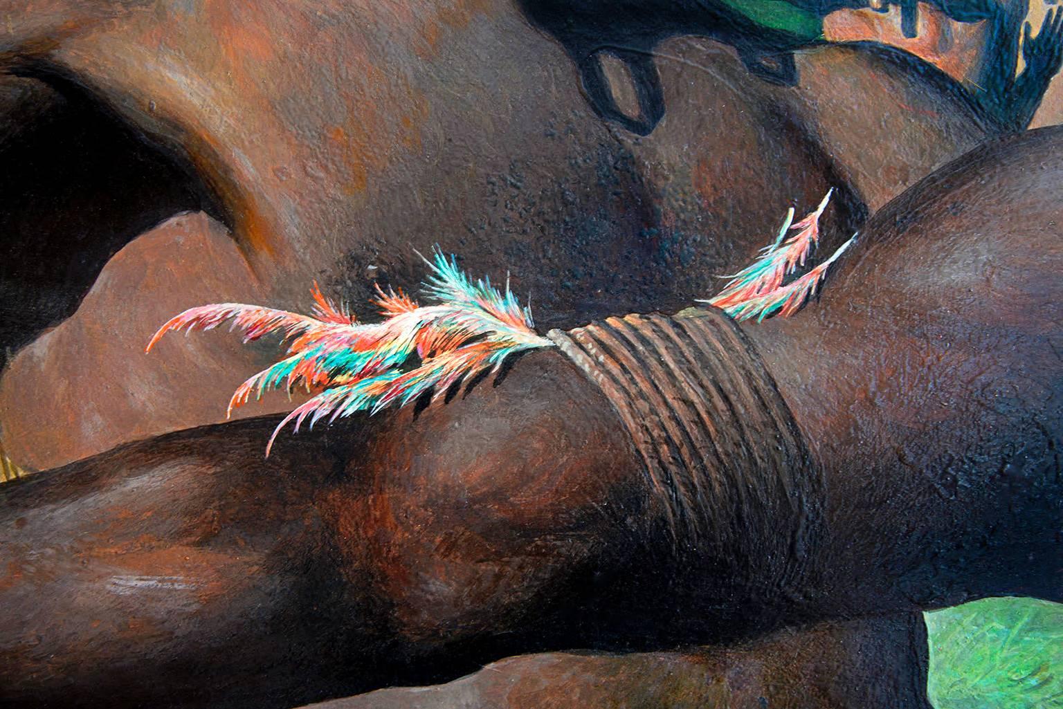 Hommes des tribus avec des coiffes  L'artiste Gay  - Noir Portrait Painting par Robert Riggs