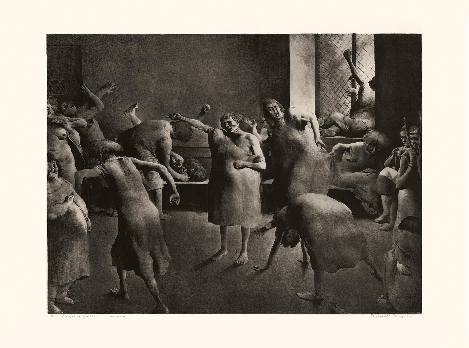 'Psychopathic Ward' — American Socially-Conscious Realism, 1940s - Print by Robert Riggs