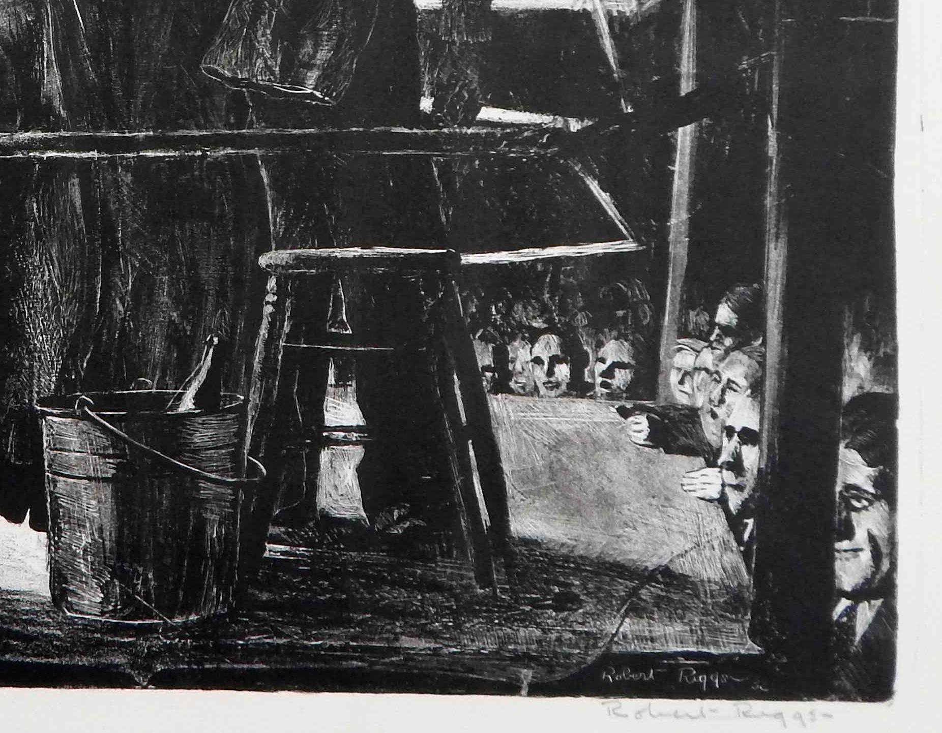 Robert Riggs Litografia originale, soggetto di pugilato 