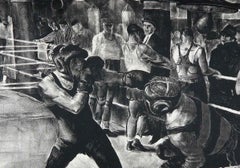 Robert Riggs Original Stone Lithograph, Boxing Subject “Afternoon at Max’s”
