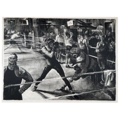 Vintage Robert Riggs Original Stone Lithograph, Boxing Subject “Afternoon at Max’s”