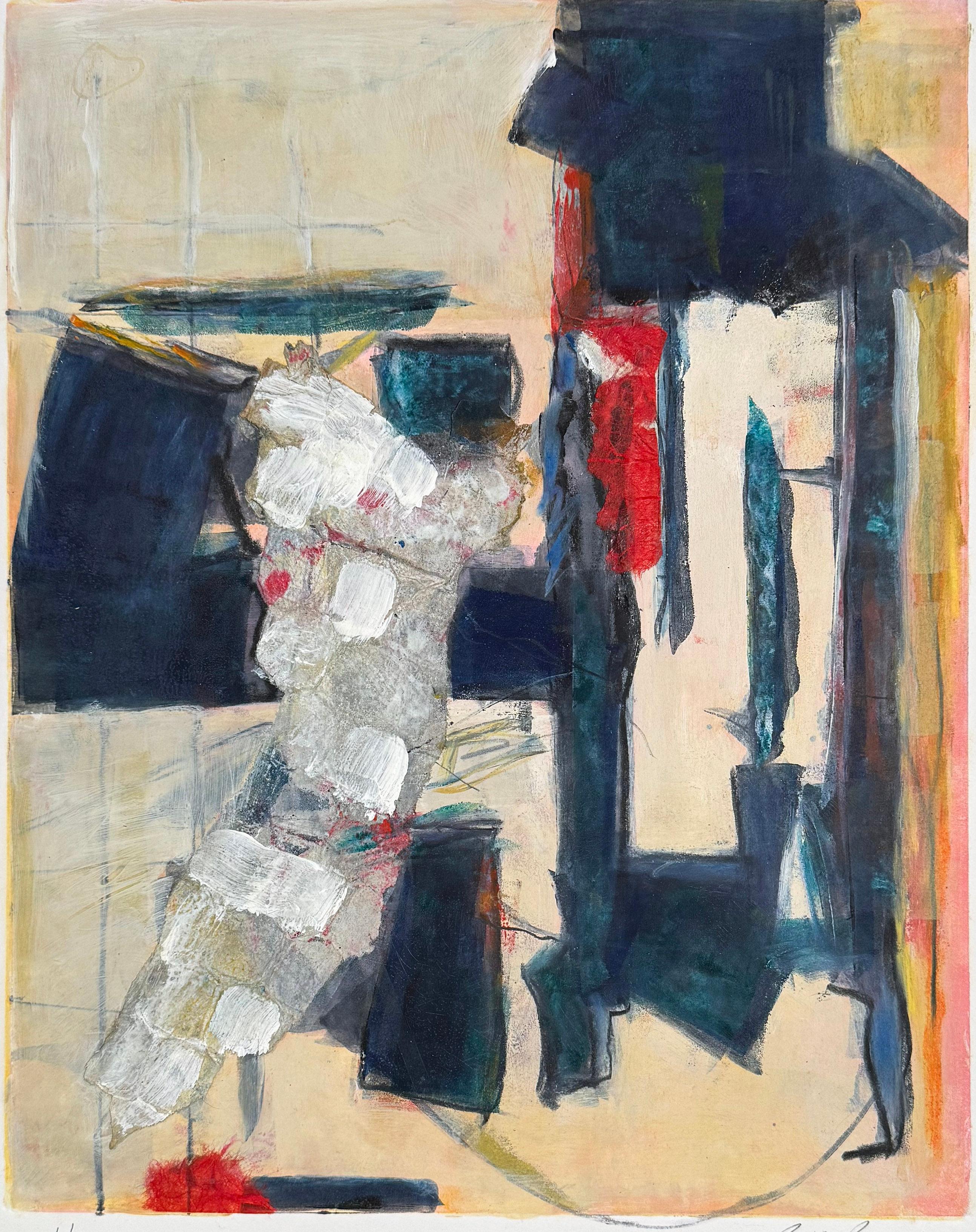 Unique monotype with collage. signed and numbered on the front, titled on verso.

Artist Robert Roach lived in Santa Fe, New Mexico.  His one-of-a-kind, abstract monoprints are inspired by the landscape, climate and light of the American Southwest. 