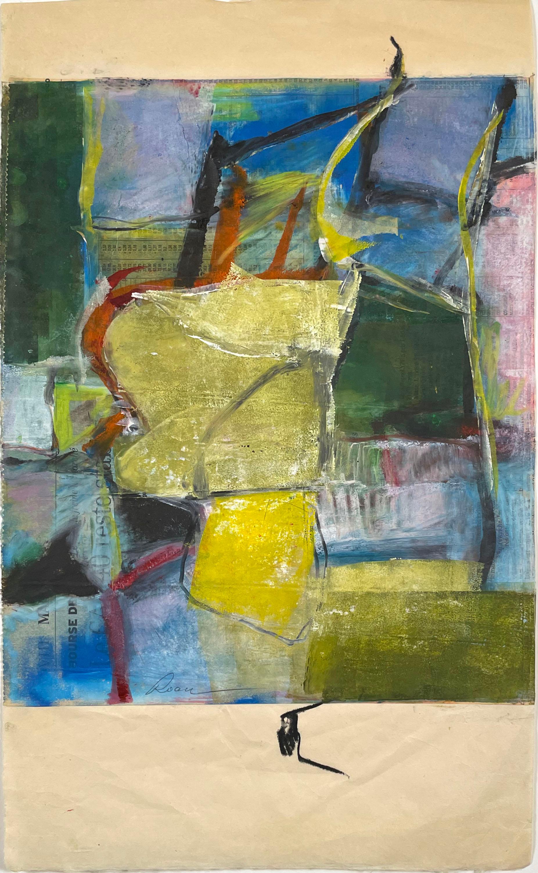 Paint and collage on pressed rice paper, signed on front and titled on verso.

Artist Robert Roach lived in Santa Fe, New Mexico.  His one-of-a-kind, abstract monoprints were inspired by the landscape, climate and light of the American Southwest. 