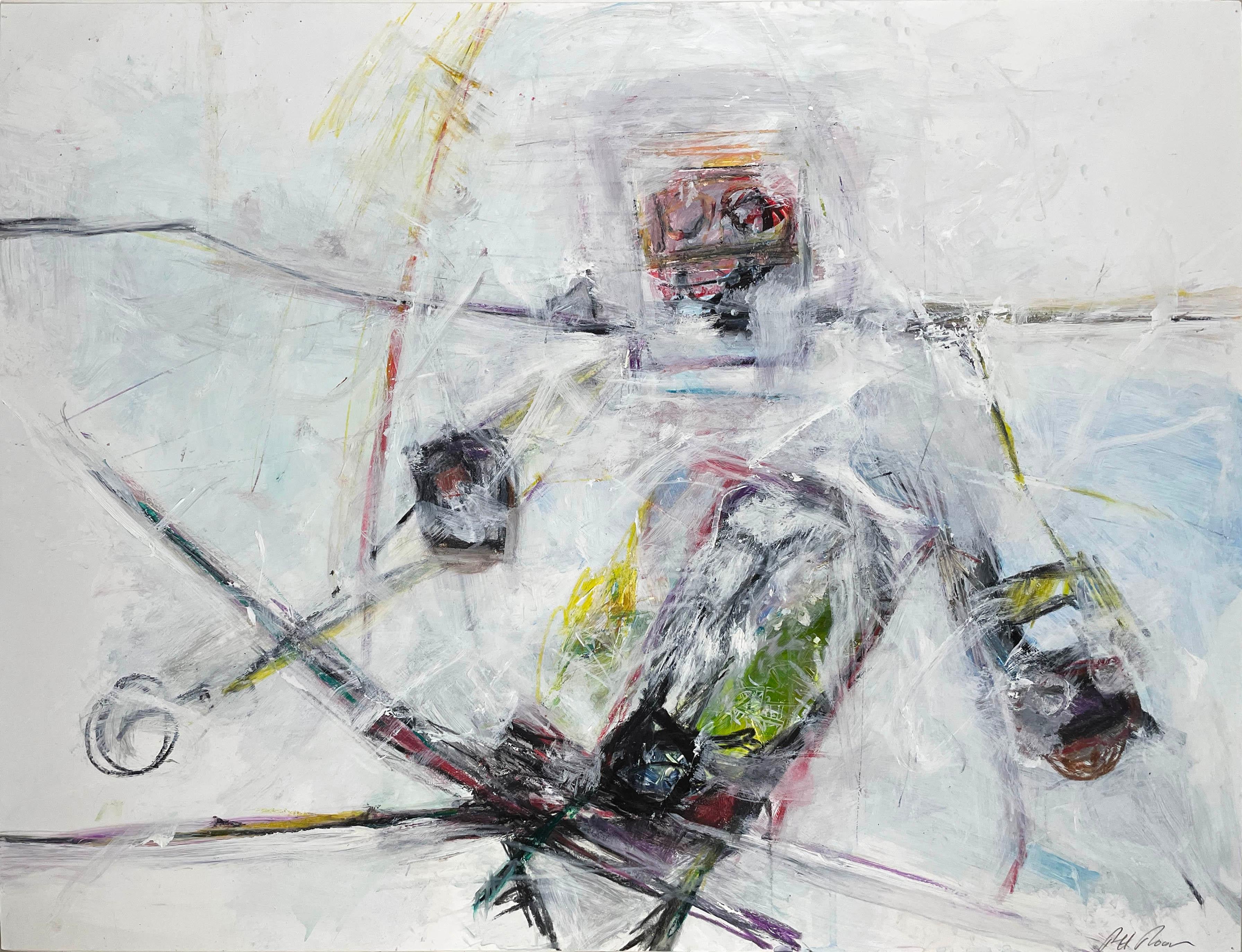 Acrylic Paint on Yupo sheet, signed on front and titled on verso. An impressionistic image of a skier on a downhill run.  YUPO is the recyclable, waterproof, tree-free Synthetic Paper.

Artist Robert Roach lived in Santa Fe, New Mexico.  His