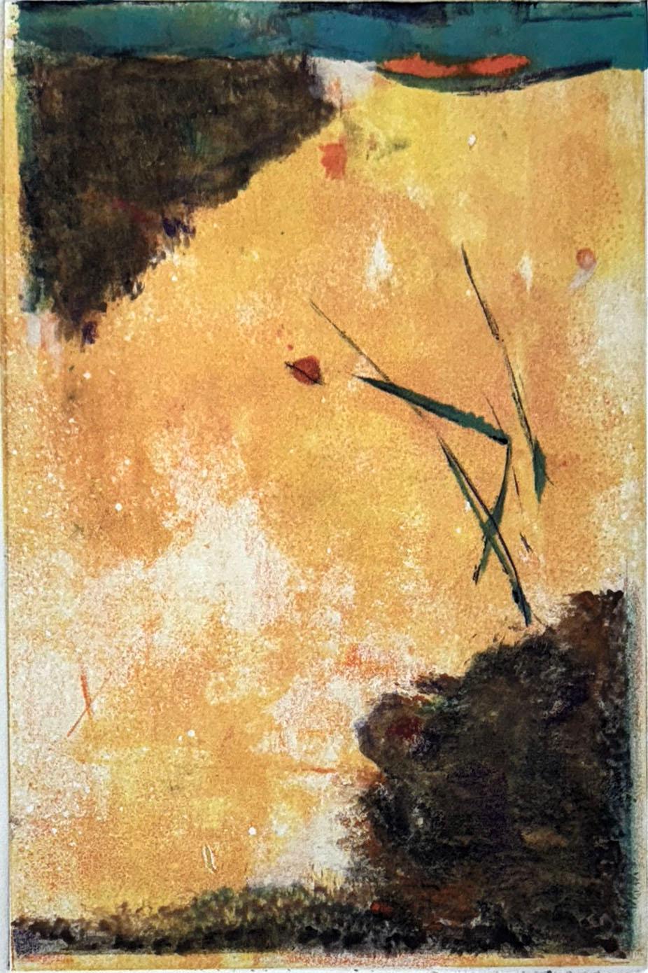 Unique monotype, signed and numbered 1/1.

Artist Robert Roach lived in Santa Fe, New Mexico.  His one-of-a-kind, abstract monoprints were inspired by the landscape, climate and light of the American Southwest.  He has been shown in a number of