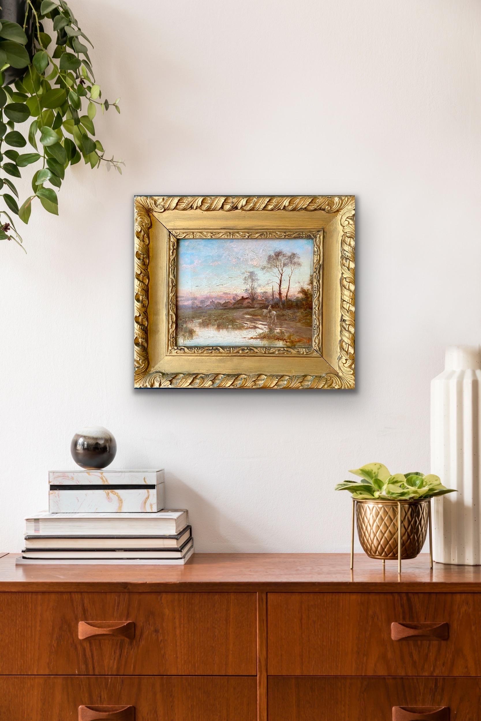 19th century English countryside landscape - Man and his horse - Sunset 2