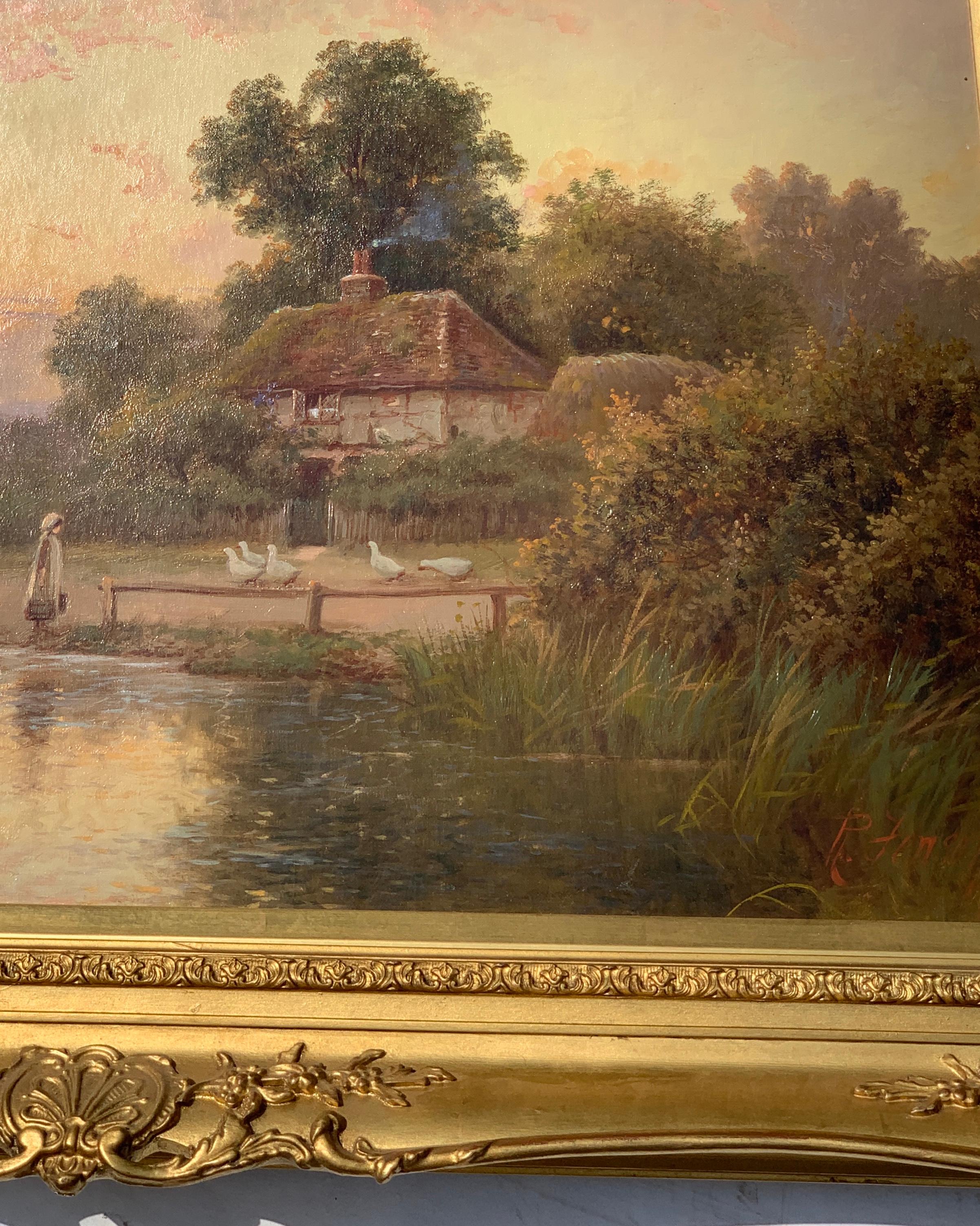 19th Century Victorian English cottage landscape - Painting by Robert Fenson