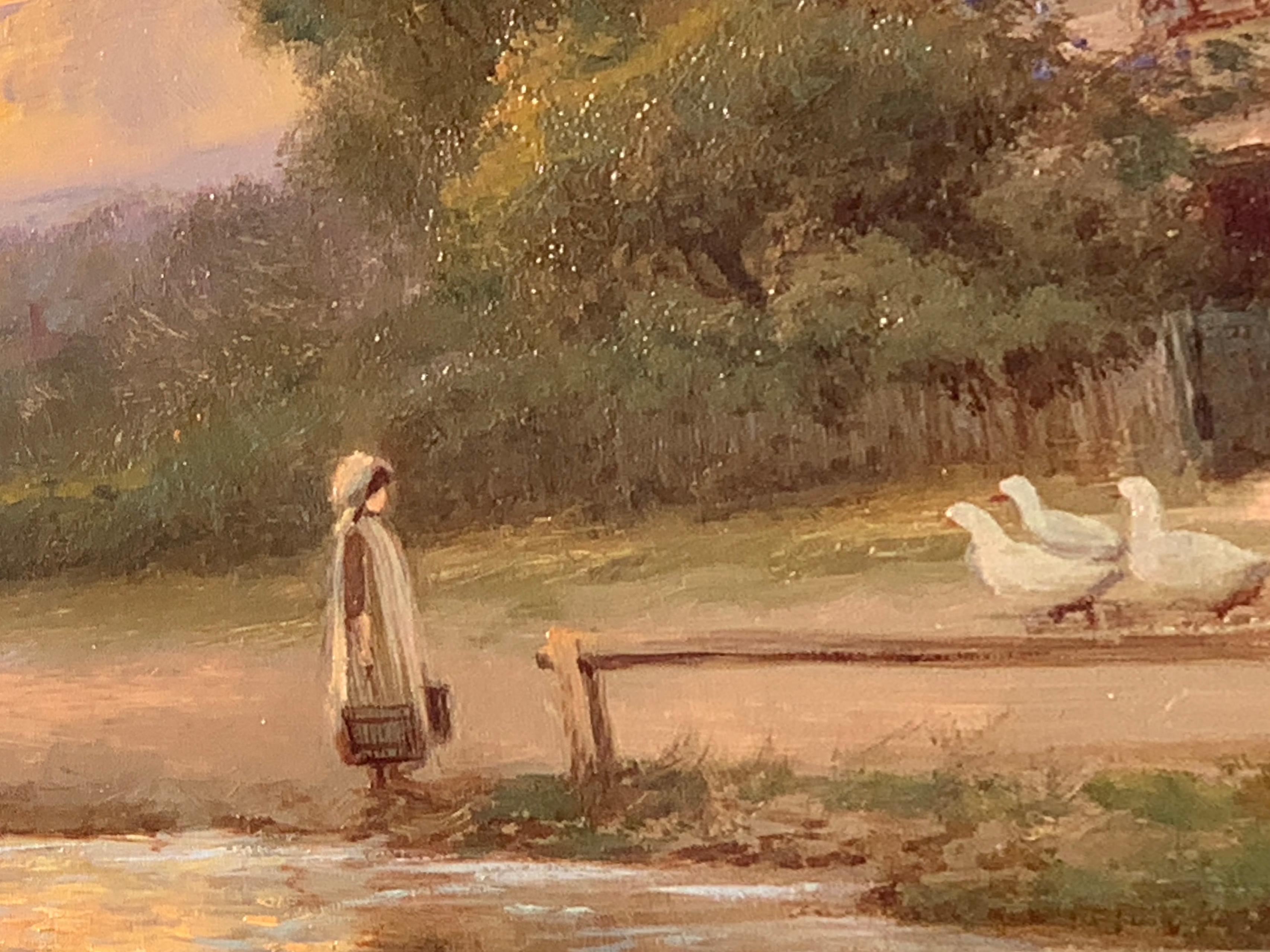 19th Century Victorian English cottage landscape - Brown Figurative Painting by Robert Fenson