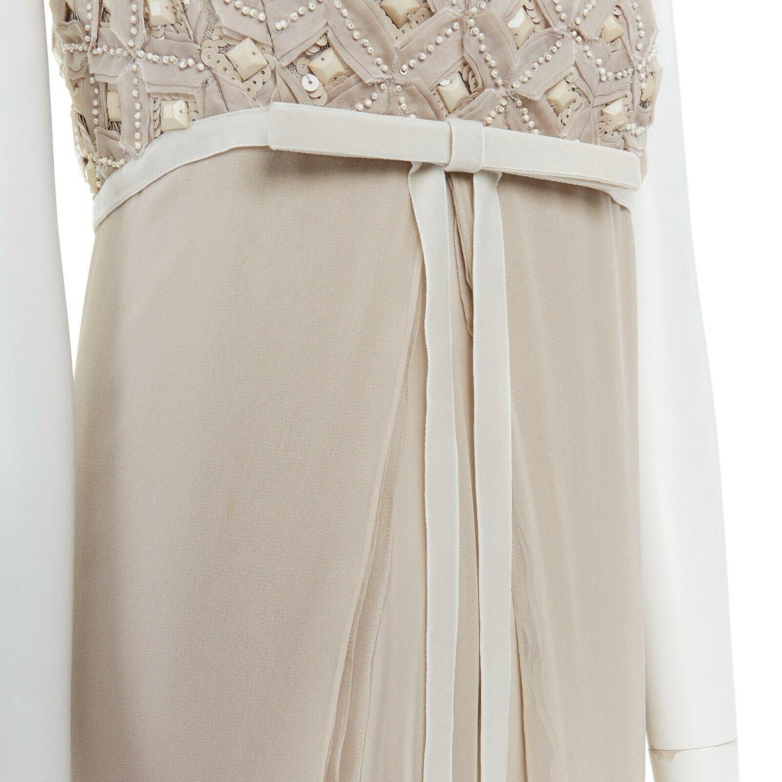 ROBERT RODRIGUEZ blush silk jewel sequins embellished velvet bow evening gown M 5