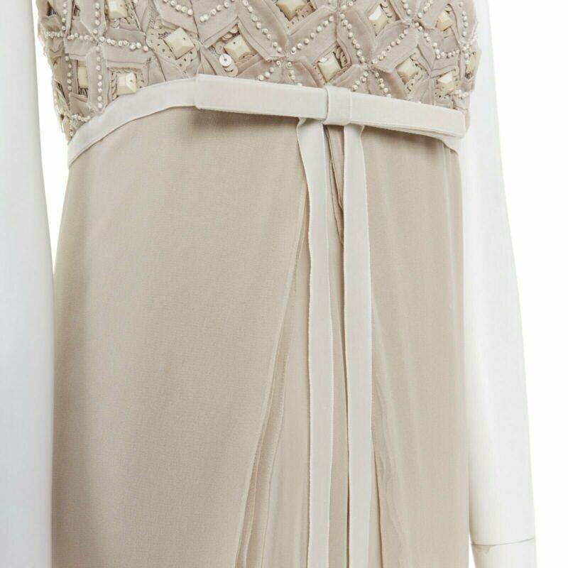 ROBERT RODRIGUEZ blush silk jewel sequins embellished velvet bow evening gown M For Sale 6