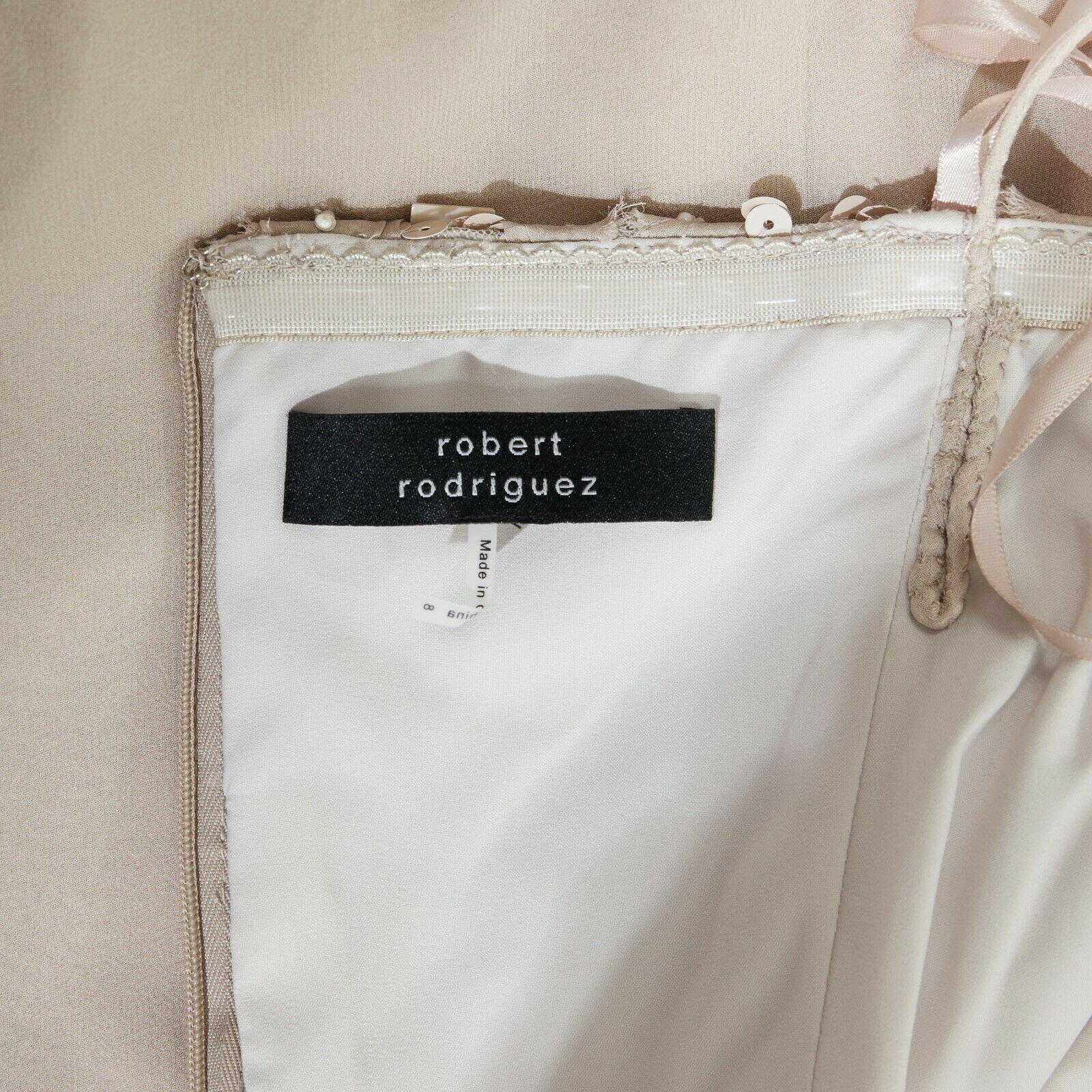 ROBERT RODRIGUEZ blush silk jewel sequins embellished velvet bow evening gown M 6