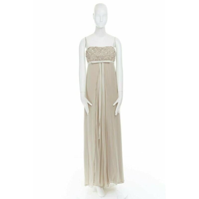 ROBERT RODRIGUEZ blush silk jewel sequins embellished velvet bow evening gown M In Good Condition For Sale In Hong Kong, NT