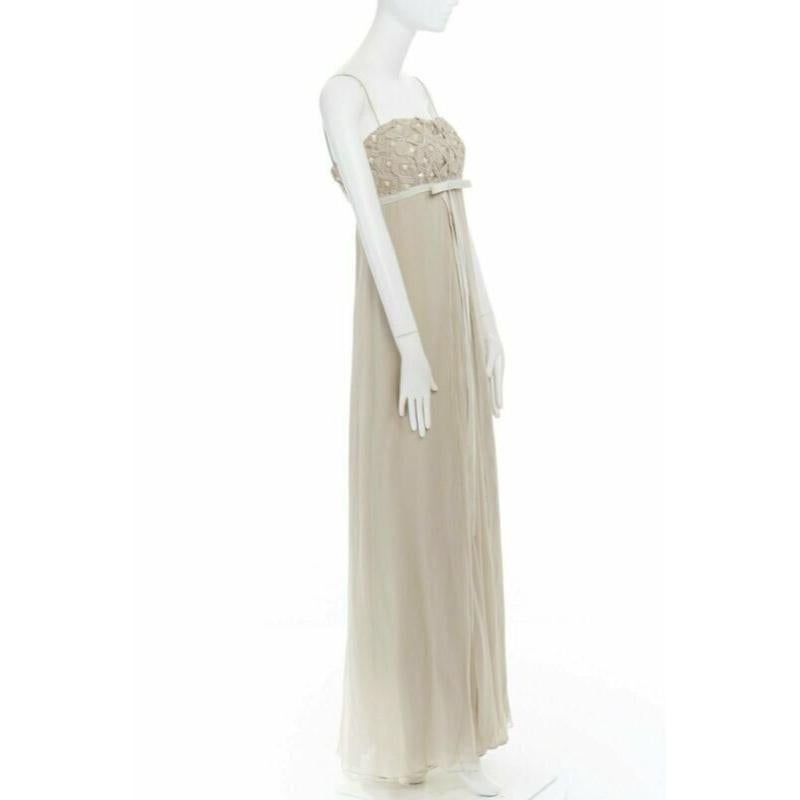 Women's ROBERT RODRIGUEZ blush silk jewel sequins embellished velvet bow evening gown M For Sale