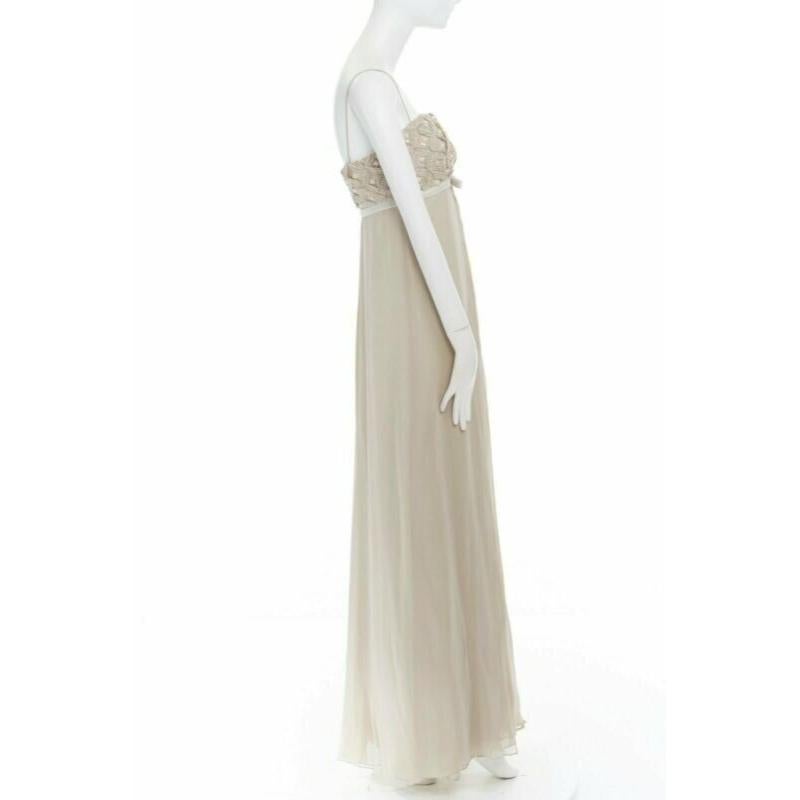 ROBERT RODRIGUEZ blush silk jewel sequins embellished velvet bow evening gown M For Sale 1
