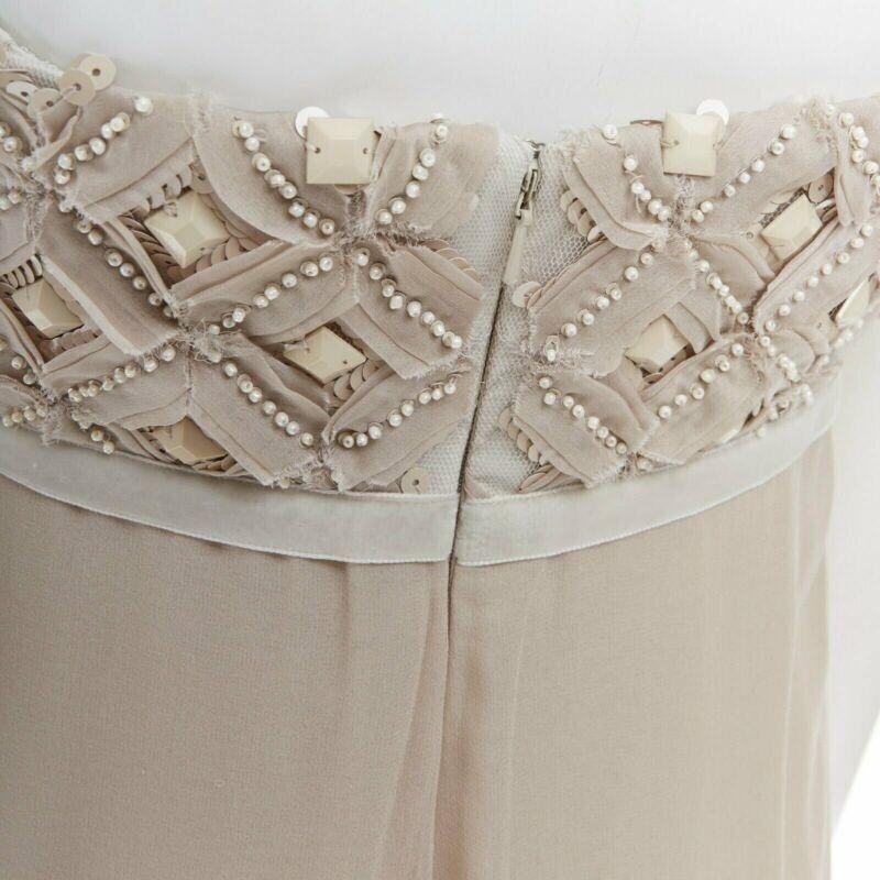 ROBERT RODRIGUEZ blush silk jewel sequins embellished velvet bow evening gown M For Sale 5