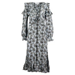 Robert Rodriguez Cold Shoulder Ruffled Floral Print Silk Midi Dress Us 8 Uk 12