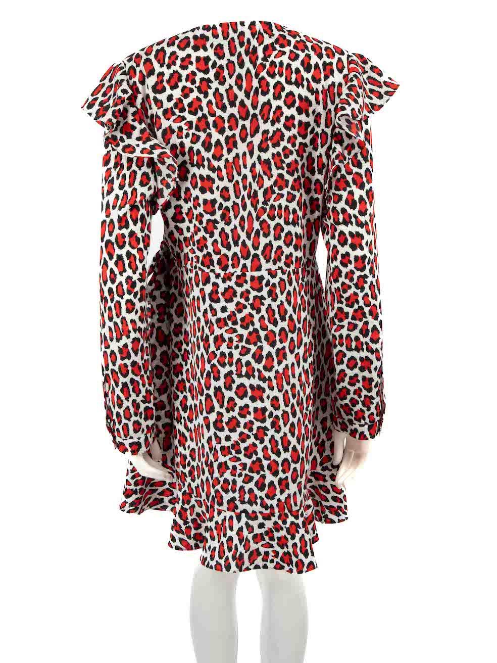 Robert Rodriguez Red Leopard Print V-Neck Dress Size L In Good Condition For Sale In London, GB
