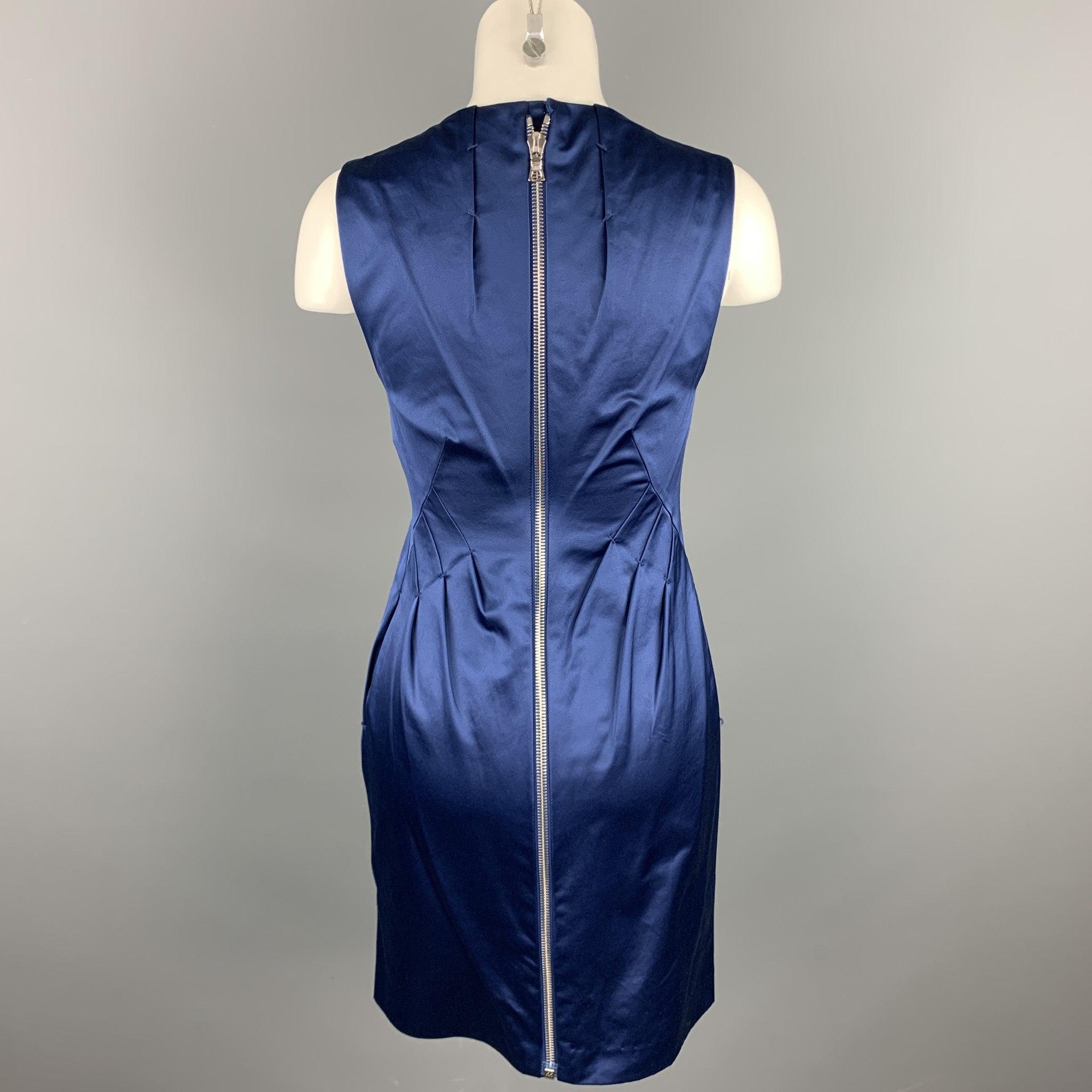 Women's ROBERT RODRIGUEZ Size 2 Blue Cotton / Polyester V-Neck Sheath Cocktail Dress For Sale