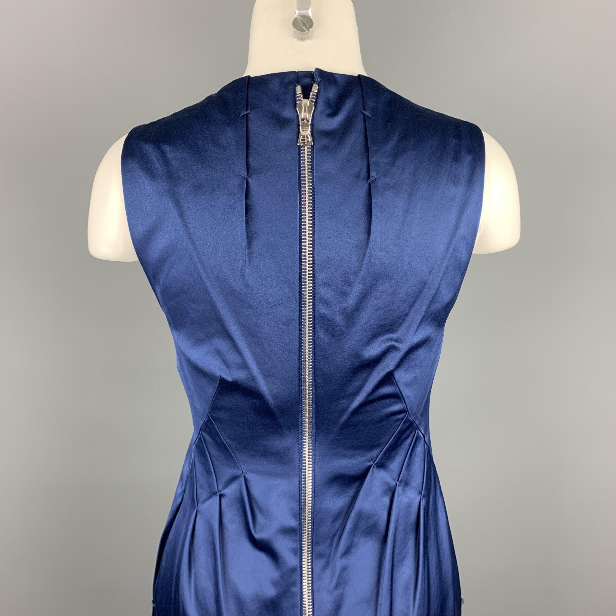 ROBERT RODRIGUEZ Size 2 Blue Cotton / Polyester V-Neck Sheath Cocktail Dress For Sale 1