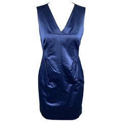 ROBERT RODRIGUEZ Size 2 Blue Cotton / Polyester V-Neck Sheath Cocktail Dress