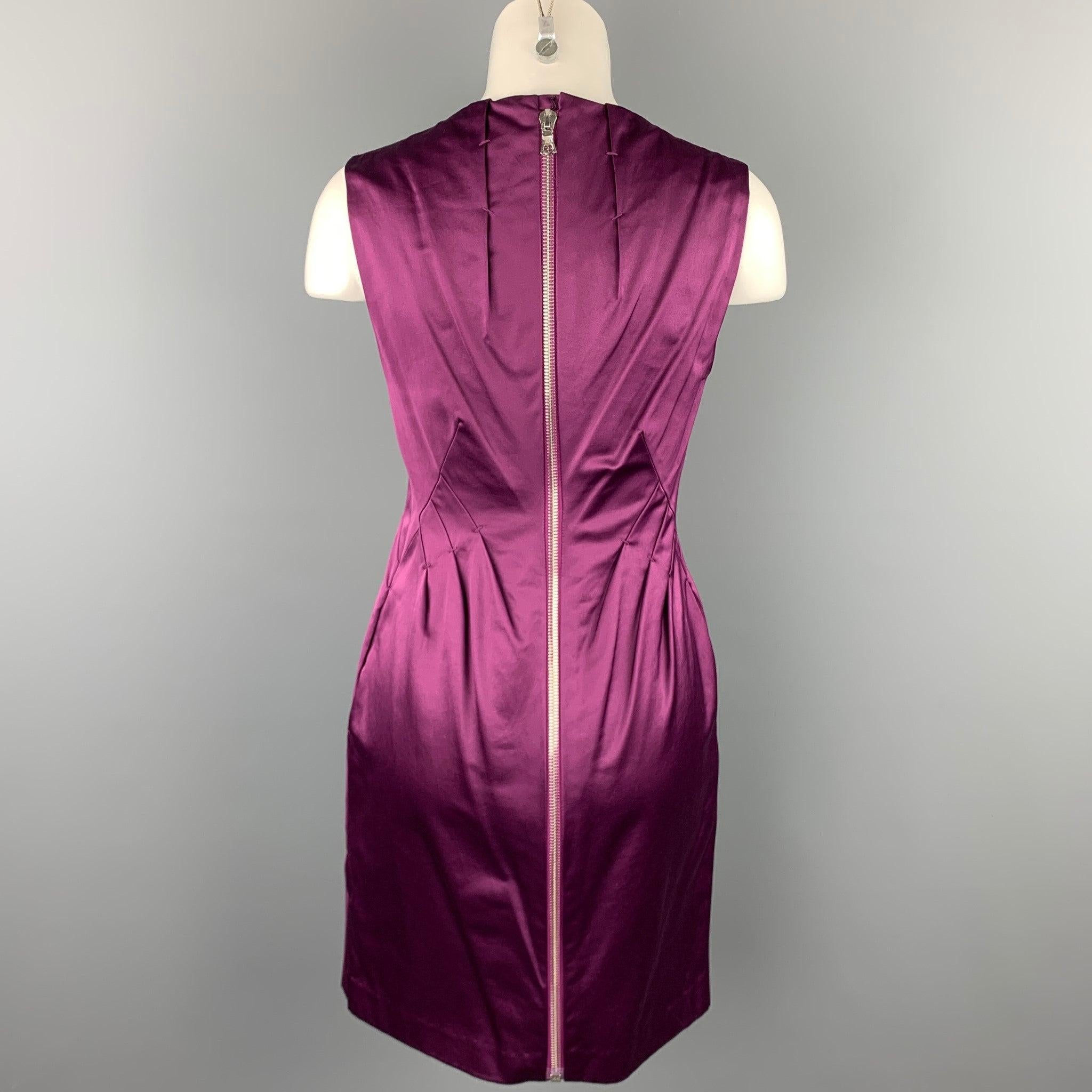 Women's ROBERT RODRIGUEZ Size 4 Purple Cotton / Polyester V-Neck Sheath Cocktail Dress For Sale