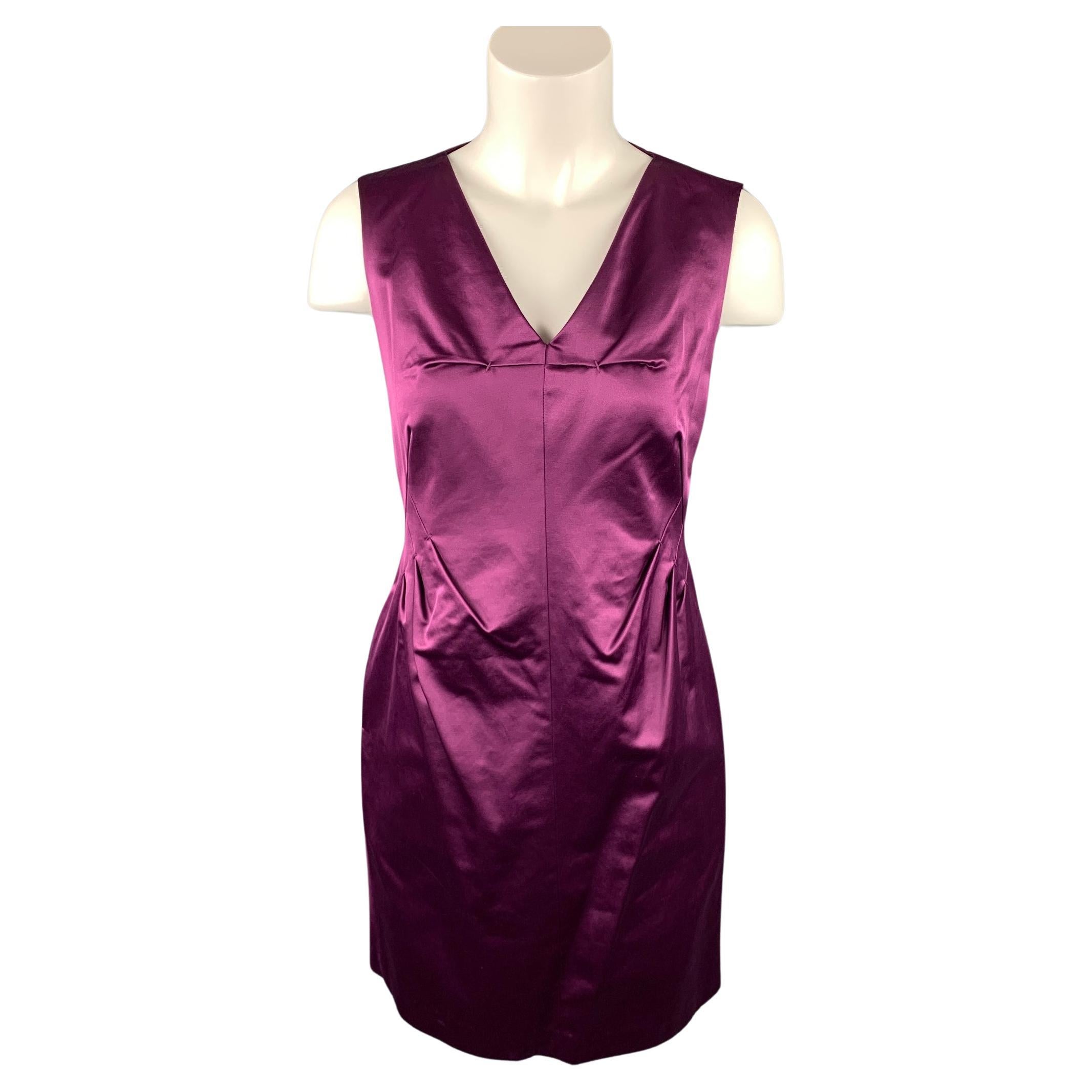 ROBERT RODRIGUEZ Size 4 Purple Cotton / Polyester V-Neck Sheath Cocktail Dress For Sale