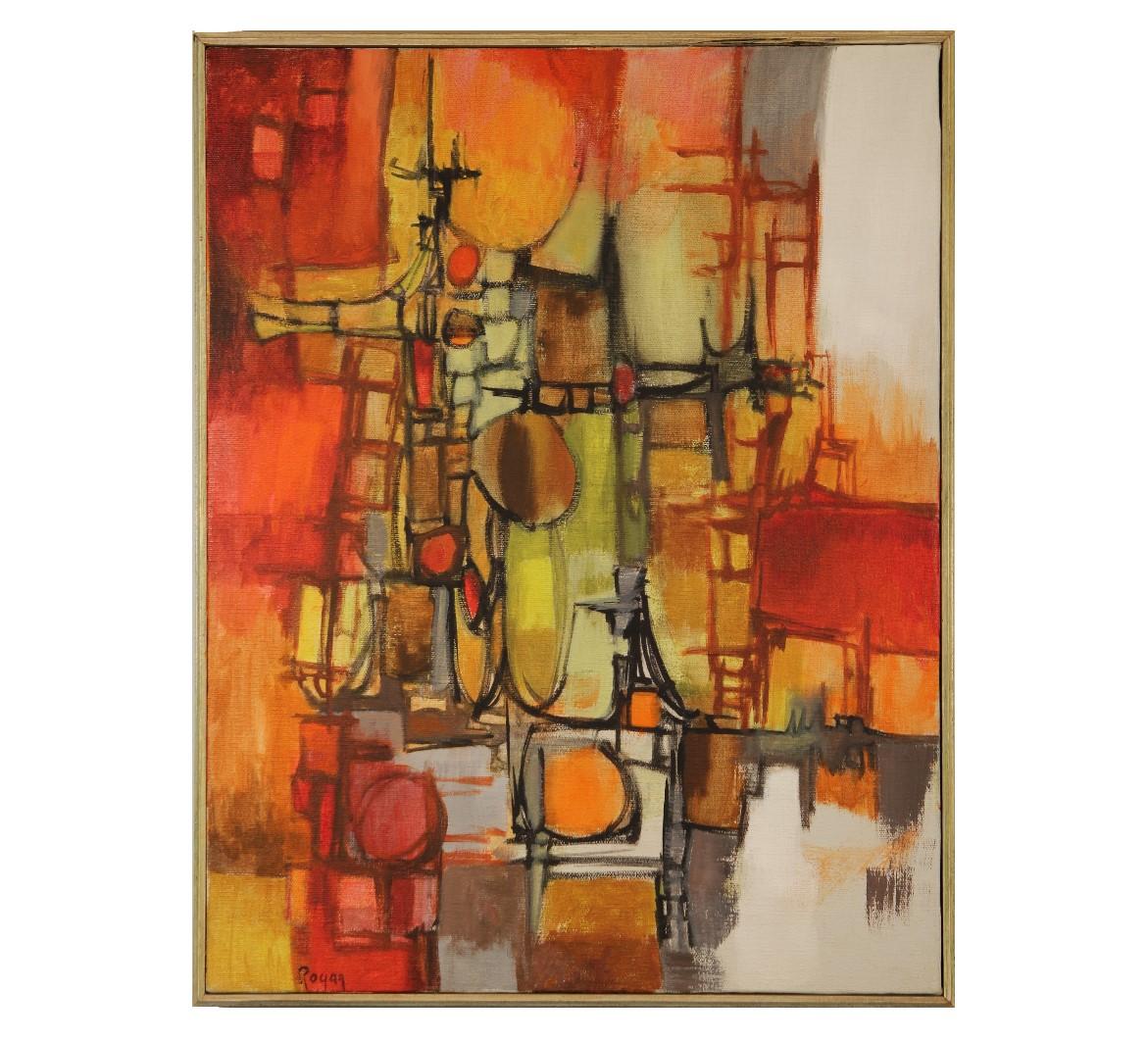 Robert Rogan Abstract Painting - Red Abstract Cubist Landscape