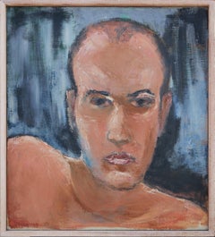 "Self Portrait" Blue and Brown Abstract Impressionist Artist Self Portrait