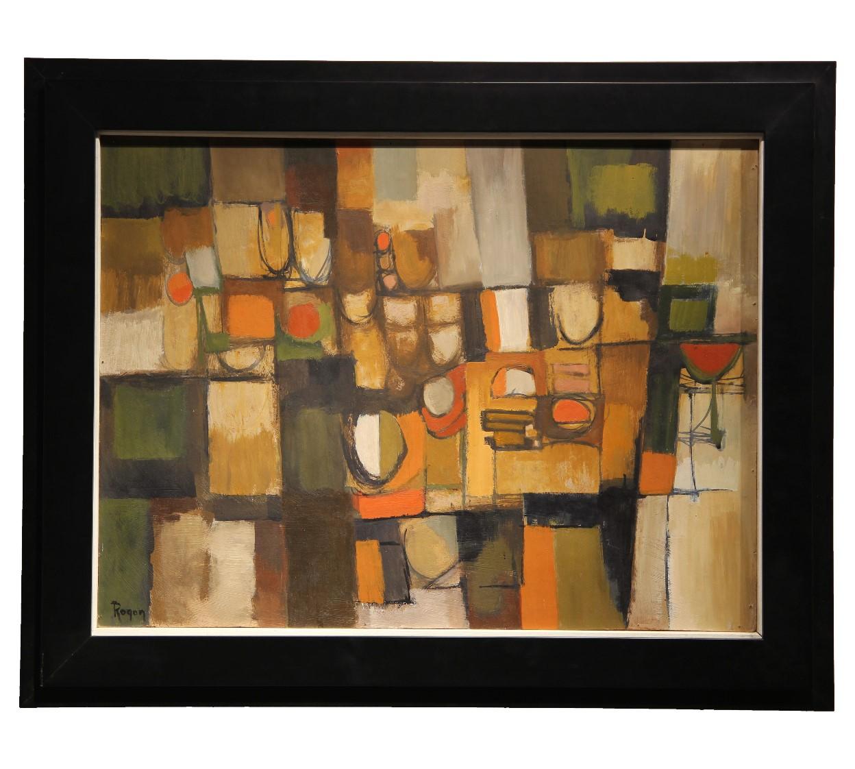 Robert Rogan Abstract Painting - "Shapes of the City" Neural Tonal Cubist Abstract Landscape Painting