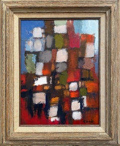 ""Untitled Abstract Shapes" Blaues und rot getöntes geometrisches abstraktes Gemälde, gemischtes Gemälde
