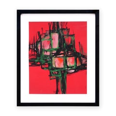 "Untitled (Pink, Black & Green)" Vibrant Pink-Toned Geometric Abstract Painting