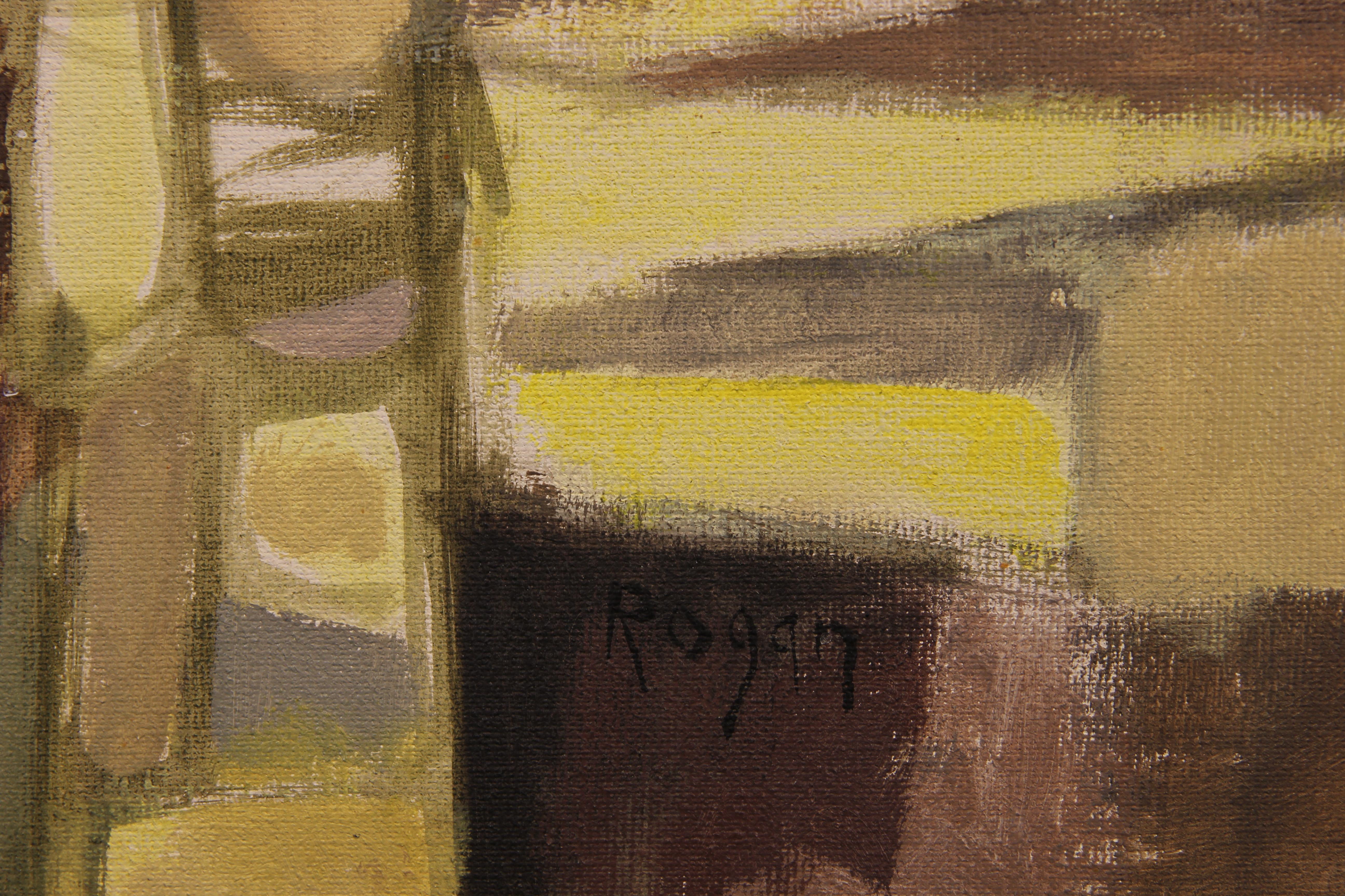 Yellow Tonal Cubist Abstract Landscape - Painting by Robert Rogan