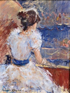 Ragazza che suona il pianoforte, Olio originale su tela, Artista francese, Impressionista